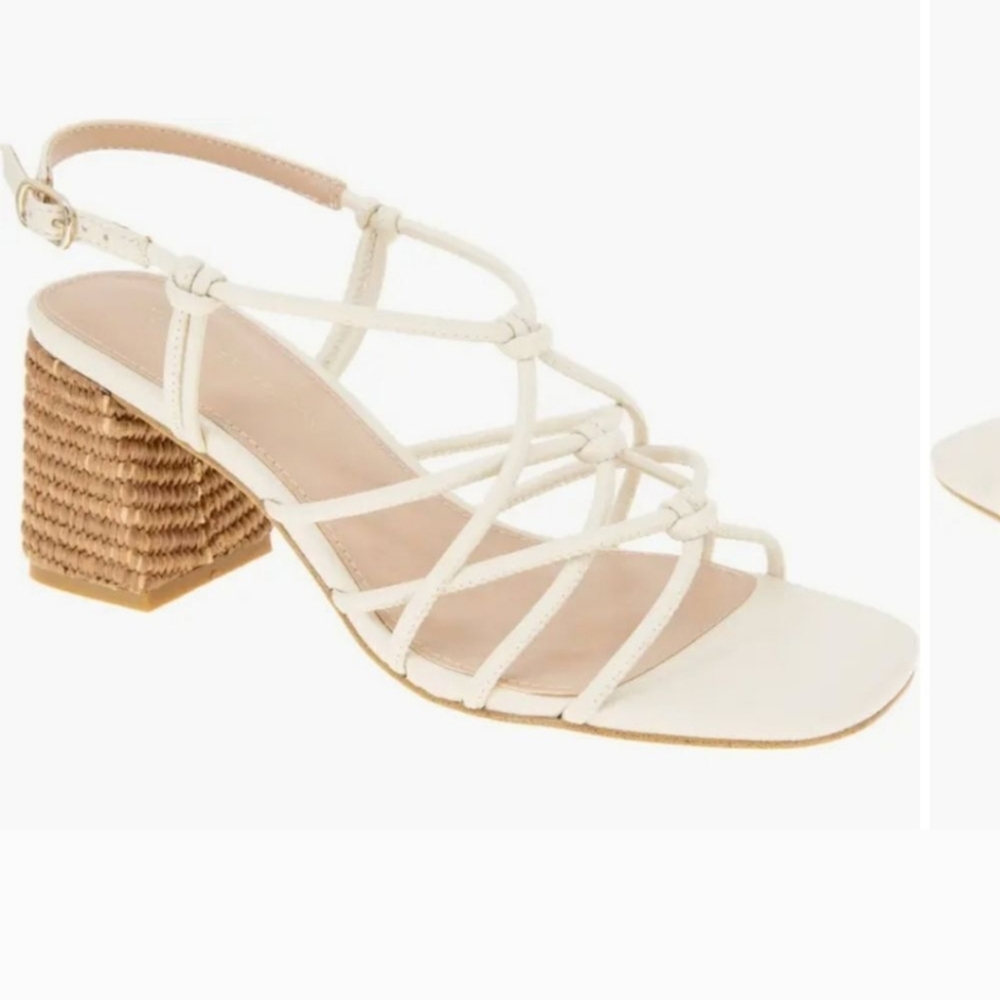 BCBGeneration White and Cream Raffia Sandals 8M Woman.